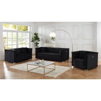 IF-9201 3 Pcs. Sofa Set Black Velvet With Deep Tufting and Nailhead Details (Online Only)