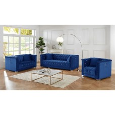 IF-9202 3 Pcs. Sofa Set Blue Velvet With Deep Tufting and Nailhead Details (Online Only)