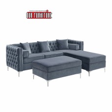 IF-9280  Grey Velvet Reversible Sectional Sofa (Online Only)