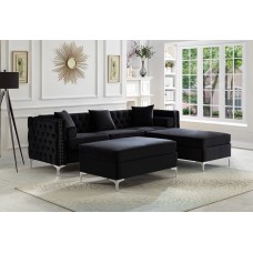 IF-9282  Black Velvet Reversible Sectional Sofa (Online only)
