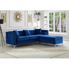 IF-9284 Blue Velvet Reversible Sectional Sofa (Online Only)