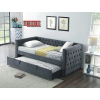 IF-305 GREY VELVET TWIN DAY BED WITH TRUNDLE