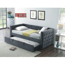 IF-305 GREY VELVET TWIN DAY BED WITH TRUNDLE (EXCLUSIVE ONLINE SALE !)