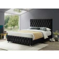IF-5671 Black Velvet Queen , King Bed with Diamond Pattern Button Details and Chrome Legs. (Online only)