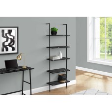 A-4863 Bookcase, Shelf -72" H Ladder Black Marble/Black Metal (Online Only )
