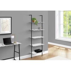 A-5863 Bookcase, Shelf-72 "H Ladder White Marble/Black Metal (Online Only)