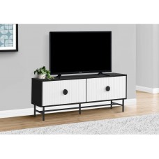 A-2372 TV stand-60" L Black/White Doors with Black Metal (Online only)