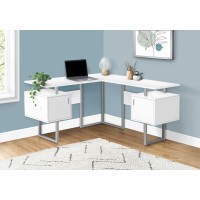 I 7695 Computer Desk-58"L/White/Silver Metal Corner (Online Only)