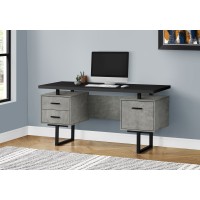 A-2367 Computer Desk-60" L -Black Grey Concrete/ Black Metal (Online Only)