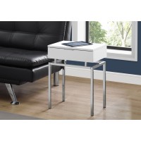 I 3460 ACCENT TABLE - 24"H / GLOSSY WHITE / CHROME METAL (EXCLUSIVE ONLINE SALE !)