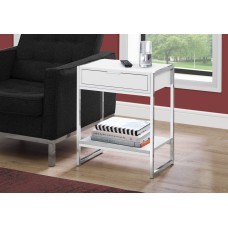 I 3480 ACCENT TABLE - 24"H / GLOSSY WHITE / CHROME METAL (EXCLUSIVE ONLINE SALE !)