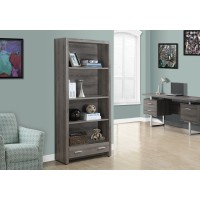 I 7087 BOOKCASE - 71"H / DARK TAUPE WITH A STORAGE DRAWER (EXCLUSIVE ONLINE SALE !)