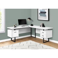 A-6167 Corner Computer desk-70"L/ White Black Metal L/R Facing (Online only)