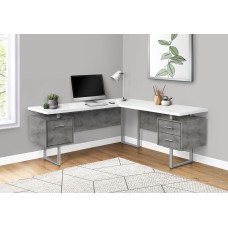 I 7618 Corner Computer Desk-70" L White/Concrete Silver Metal L/R Face(Online only)