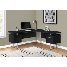 I 7619 Corner Computer Desk-70"L Black/ Silver Metal L/R Face (Online only)