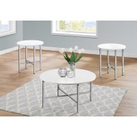 A-P5697 - 3 Pcs. Coffee Table Set/ Glossy White/Chrome Metal (Online Only)