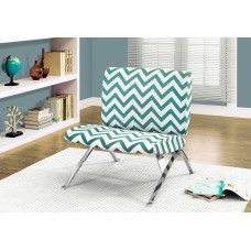 I 8136 ACCENT CHAIR - TEAL " CHEVRON " FABRIC / CHROME METAL  (EXCLUSIVE ONLINE SALE !)