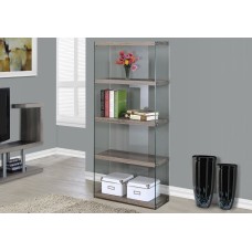 A-0603 Bookcase-60"H Dark Taupe with Tempered glass (Online Only)