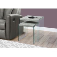 I 3231 Nesting Table-2 Pcs Set/Grey Cement/Tempered Glass (Online Only)
