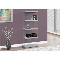 A-3323 Bookcase-60"H Grey Cement with tempered glass (Online only)