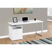 I 7144 Computer Desk-60"L/White/Silver Metal (Online Only)