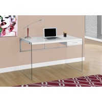 A-9027 Computer Desk-48"L Glossy White/ Tempered Glass (Online Only)