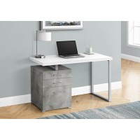 A-8467 Computer Desk-48" L/White/Concrete/Silver Metal/L/R Face (Online Only)