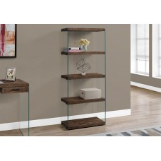 I 7441 BOOKCASE - 60"H / BROWN RECLAIMED WOOD-LOOK /GLASS PANELS  (EXCLUSIVE ONLINE SALE !)