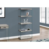 I 7442 BOOKCASE - 60"H / GREY RECLAIMED WOOD-LOOK /GLASS PANELS  (EXCLUSIVE ONLINE SALE !)