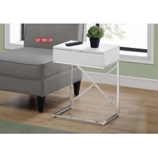 I 3470 ACCENT TABLE - 24"H / GLOSSY WHITE / CHROME METAL (EXCLUSIVE ONLINE SALE !)