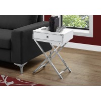 I 3550 ACCENT TABLE - 24"H / GLOSSY WHITE / CHROME METAL (EXCLUSIVE ONLINE SALE !)