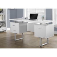 A-1807 Computer Desk-60"L/White/Silver Metal (Online Only)