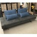 Compact Transform Bed- Sofa Dark Grey Fabric and Blue Pillows 
